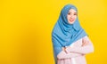 Asian Muslim Arab beautiful woman wear veil hijab crossed arm Royalty Free Stock Photo