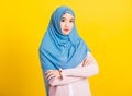 Asian Muslim Arab beautiful woman wear veil hijab crossed arm Royalty Free Stock Photo