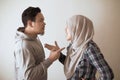 Asian muslim couple husband and wife having fight, argue and ignoring on each other, bad relationship in marriage
