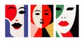 Asian Muslim woman abstract face bright colors pop art contemporary poster set vector flat Royalty Free Stock Photo