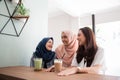 Asian muslim woman bestfriend together in cafe