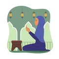 Muslim Woman Praying to the God in Mosque