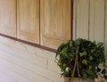 The Asian native house builds a wooden flap lid, stacked in a row until the window is thicker wood