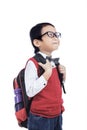 Asian nerd boy bring bag - isolated