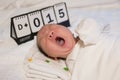 Asian new born baby yawning Royalty Free Stock Photo