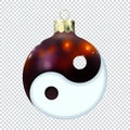 Asian New Year concept, Yin yang Dark Red Christmas ball, icon isolated. Spiritual relaxation of modern yoga meditation.