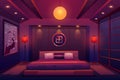 Asian night bedroom, chinese, japanese room Royalty Free Stock Photo