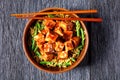 Asian noodle bowl with hoisin baked tofu cubes Royalty Free Stock Photo