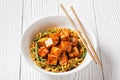 Asian noodle bowl with hoisin baked tofu cubes Royalty Free Stock Photo