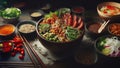 Asian Noodle Bowl with Shrimp and Vegetables - AI Generated Illustration, realistic