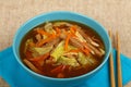 Asian noodle ramen soup with beef and vegetables Royalty Free Stock Photo