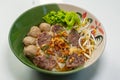Thai Noodle beef is very delicious on table with vegetable Royalty Free Stock Photo