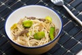 Asian noodles with beef meat and leek Royalty Free Stock Photo