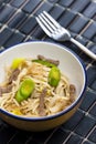 Asian noodles with beef meat and leek Royalty Free Stock Photo