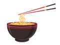 Oriental noodle food. Asian ramen tradition Chinese noodle restaurant with pasta and chopsticks. Vector illustration in cartoon fl Royalty Free Stock Photo