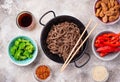 Asian noodles soba with various ingredients Royalty Free Stock Photo