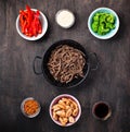 Asian noodles soba with various ingredients Royalty Free Stock Photo