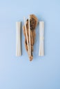 Asian noodles udon, chopsticks on wooden sticks