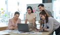 Asian office team brainstorming, plan for solution idea, Group of asia creative teamwork and woman leader at business Royalty Free Stock Photo