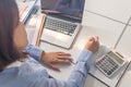 Asian office woman writing note in the business room Royalty Free Stock Photo