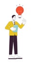 Asian office worker eureka idea flat line concept vector spot illustration