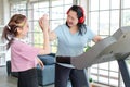 Asian old chubby retirement pensioner happy healthy female sport fitness woman in casual sportswear walking running on machine Royalty Free Stock Photo