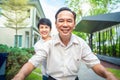 Asian old couple people buy new home from they savings after retirement Royalty Free Stock Photo