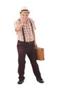 Asian old man hold suitcase Royalty Free Stock Photo