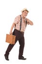 Asian old man hold suitcase Royalty Free Stock Photo