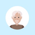 Asian old man face happy portrait on blue background, male avatar flat Royalty Free Stock Photo