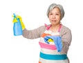 Asian old woman use of detergent fo cleaning Royalty Free Stock Photo