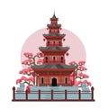 Asian pagoda temple in Japan. Color vector flat cartoon illustration isolated