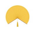 Asian paper hand fan with fringe decor. Japanese souvenir, bending object for air cooling. Traditional orient folding