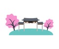 Asian park with cherry blossoms, icon on the white background.