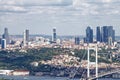 From Asian part of Istanbul, a panoramic view of Bosphorus intercontinental bridge with Europe as background