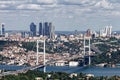 From Asian part of Istanbul, a panoramic view of Bosphorus intercontinental bridge with Europe as background