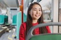 Asian passenger tramway travel portrait happy student