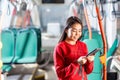 Asian passenger tramway travel portrait happy student