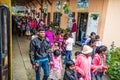 Asian passengers disembarking train at station in Pattipola, Sri Lanka