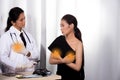 Doctor Nurse in white blue shirt with stethoscope and rubber gloves Royalty Free Stock Photo