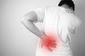 Asian people with back pain, isolated on a white background, black and white images