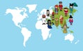 Asian people cartoons, world map diversity illustr Royalty Free Stock Photo