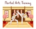 Asian people doing sport. Karate exercising. Chinese practise or martial art