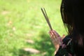 Asian people with incense pay respect to shrine or spirit worship