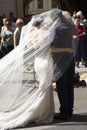 Asian people posing pre wedding for take photo inside of Prague castle