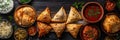 Asian Pies Set with Qutab, Homemade Samosa, Indian Samsa, Traditional Uzbek Burekas