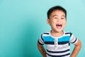 Asian portrait of cute little boy kid happy face he laughing smiles Royalty Free Stock Photo