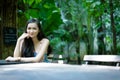 Asian pretty girl has relaxing with happy and smiling at Little Royalty Free Stock Photo