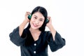 Asian pretty woman are wearing headphones For listening  music Royalty Free Stock Photo