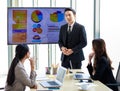 Asian professional successful businessman in formal suit standing showing presenting explaining report investment graph chart data Royalty Free Stock Photo